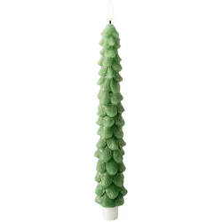 Lumineo LED Kerze mit Timerfunktion 29cm Wachs Tannenbaum Form - Echtwachskerze flackernde Flamme Adventskerze batteriebetrieben Weihnachtskerze Grün Warmweiß
