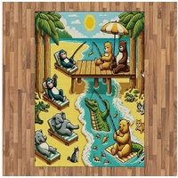 Teppich Flachgewebe Deko-Teppiche für das Wohn-,Schlaf-, und Essenszimmer, Abakuhaus, rechteckig, Lustige Tiere Schönen Freizeittag gelb|grün 160 cm x 230 cm