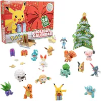 Pokemon 2021 Urlaub Adventskalender für Kinder, 24 Geschenkteile Enthält 16 Spielzeugfiguren & 8 Weihnachtsaccessoires ab 4 Jahren