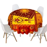 Morbuy Rund Tischdecke, Drucken Rund Tischdecken Wasserdicht Lotuseffekt Abwischbar Abwaschbar Tischtuch für Dekoration Küchentisch Garten Outdoor (Durchmesser 160cm,orange Totem)