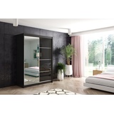 ALTDECOR Schiebetürenschrank VIVI 2 (Kleiderschrank Aluminium-Leisten, Spiegel, Schiebetürenschrank mit LED) schwarz 160 cm x 216 cm x 61 cm