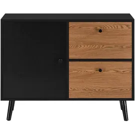 [en.casa] Sideboard Gislaved 80x30x62,5cm Schwarz/Dunkler Holzton