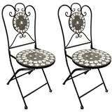 Mojawo Mosaik Gartenstuhl 2X Balkonstuhl Terassenstuhl klappbar Kreis Design Klappstuhl Bistrostuhl Mosaikstuhl Anthrazit/Grau