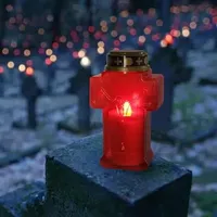 Mipcase Grabkerzen, Jesus Rot Grablichter Led mit Batterie, Led Grablichter für Draußen Für Garten Andacht Und Kirchendekoration Ostern(Ohne Batterie)