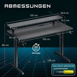 Five Stars Five Stars® Gaming Schreibtisch - Computertisch - 100x50x75 cm - Gaming-Schreibtisch mit LED-Beleuchtung - Schwarze Carbon