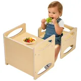 Vevor Montessori Tisch Stuhlset Kleinkindertischset (1 Tisch + 1 Stuhl) aus Holz für 1–5-Jährige, höhenverstellbarer Aktivitätstisch Spieltisch für Kinder, ideal zum Lesen Essen Spielen – Natur