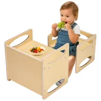 Vevor Montessori Tisch Stuhlset Kleinkindertischset (1 Tisch + 1 Stuhl) aus Holz für 1–5-Jährige, höhenverstellbarer Aktivitätstisch Spieltisch für Kinder, ideal zum Lesen Essen Spielen – Natur