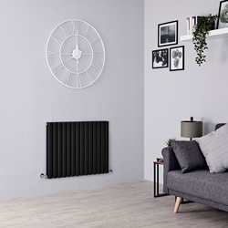 Design Heizkörper H635mm Matt-Schwarz - Seitenanschluss Warmwasser Ovale Paneele - Revive von Hudson Reed