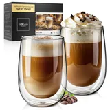 ElbFuchs® Doppelwandige Latte Macchiato Gläser Set [2x 350ml in GASTRO-QUALITÄT] Kristallklare Thermogläser doppelwandig | Ideal als Cappuccino Gläser | Kaffeegläser | Teegläser