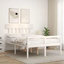 vidaXL Seniorenbett mit Kopfteil Weiß Massivholz