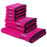 my home Handtuch Set »Jonnie«, (Set, 7 St., 1 Badetuch 70x140 cm-2 Handtücher 50x100 cm-4 Gästetücher 30x50 cm), Handtücher aus 100% Baumwolle, Handtuchset mit gemusterter Bordüre, pink