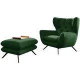 KAWOLA Hochlehnsessel CHARME Cord 100 x 106 x 95 cm Smaragdgrün mit Hockerbank