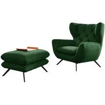 KAWOLA Hochlehnsessel CHARME Cord 100 x 106 x 95 cm Smaragdgrün mit Hockerbank