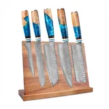 KingLux Messer-Set 5tlg.Damastmesser mit Magnet-Messerblock Doppelseitiger (5-tlg) blau