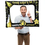 Schwarzes Gold Aufblasbarer Fotorahmen für 50. Geburtstag Party,50. Geburtstag Selfie Bilderrahmen Lustige Aufblasbare Fotorahmen Fotorequisiten für Männer Frauen Geburtstag Party Feste Dekorationen