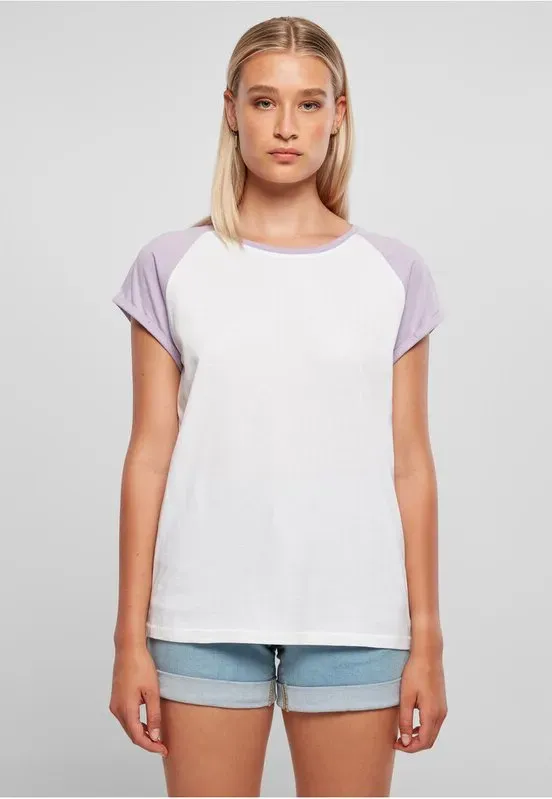 Urban Classics Damen Raglan-T-Shirt mit Kontrastfarben, weiß/flieder, XL