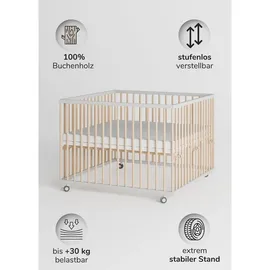 Sämann Laufgitter mit 3 Stück Schlupfsprossen, – weiß/natur mit Matratze | Gr.: 100x100 cm