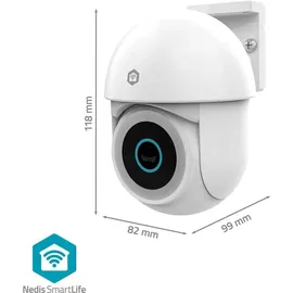 Nedis SmartLife Außenkamera - Wi-Fi - Spotlight - 3MP Full HD 1296p - Pan tilt - IP65 - Cloud Storage (optional) / microSD (not enthalten) / Onvif - 5 V DC - mit Bewegungssensor - Nachtsicht - Weiss