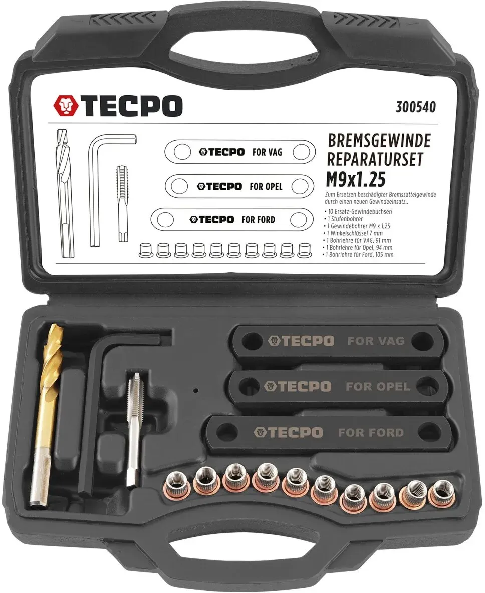 TECPO Bremsgewinde Reparatur-Satz M9x1.25 Bremssattel Werkzeug Set