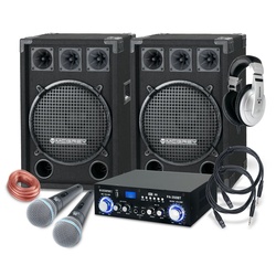 McGrey DJ Karaoke Komplettset PA Anlage Party-Lautsprecher (Bluetooth, 600 W, 2-Wege Partyboxen (12 zoll) Subwoofer – inkl. Endstufe & Mikrofone) schwarz