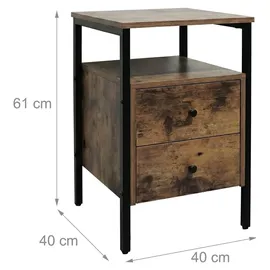 Relaxdays Nachtschrank 2 Schubladen 40 x 40 x 61 cm Braun/Schwarz