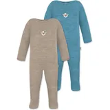 Normani Outdoor Sports 2er Pack MERINO Baby Merino Strampler „Levin" in Beige/Blau | Gr.: 74