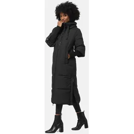 Navahoo Damen, Langer Wintermantel mit Kapuze und Rippstrickärmeln Ciao Miau XIV Black Gr. L - L