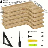 Eckregal Set 5 Stück - Schwebendes Wandregal Ecke - Holzregal mit Metallrahmen - Hängende Montage - Für Bad und Wohnraum Deko - Dunkel Khaki