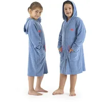 KangaROOS Kinderbademantel KANGAROOS "Kira, Ideal für Zuhause, Schwimmbad oder im Urlaub" Gr. 104, blau (blau melange), 104, Leichtfrottier, Hausmäntel, modernen, sportliches Design, leuchtenden Akzenten