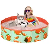 Demigreat Hundepool fur Große Kleine Hunde,80/120/ 160CM Faltbar Hunde Planschbecken, Tragbar & Eco-Friendly PVC Hunde Pool, Wassermelone
