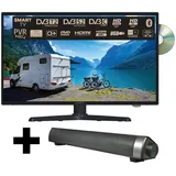 Reflexion LDDW19i+ LED-Fernseher (47,00 cm/19 Zoll, HD-ready, Smart-TV, DC IN 12 Volt / 24 Volt, Netzteil 230 Volt, Fernseher für Wohnwagen, Wohnmobil, Camping, Caravan, mit integriertem DVD-Player, inkl. Soundbar) schwarz