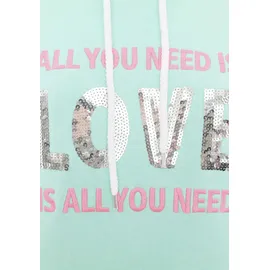 Zwilling Hoodie »"Love is all you need ZH"«, mit "Love"-Aufschrift und Pailettenherzen am Rücken, blau