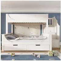REDOM Hochbett Kinderbett mit Rollen-Schublade & Leiterschrank (Holzbett, Doppelbett, Kinderbett, 1-St., Etagenbett Kinder 90x200 & 140x200 cm, Ohne Matratze) mit Rutsch-Design