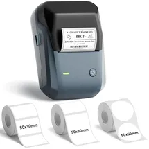 Niimbot Etikettendrucker, B1 Bluetooth Etikettiergerät mit Größeres Etikett, Selbstklebendes Aufkleber Druckgröße 20-50 mm Kompatibel mit iOS und Android für Heim, Büro, Blau + 3 Etikettenrollen