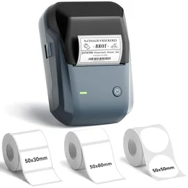Niimbot Etikettendrucker, B1 Bluetooth Etikettiergerät mit Größeres Etikett, Selbstklebendes Aufkleber Druckgröße 20-50 mm Kompatibel mit iOS und Android für Heim, Büro, Blau + 3 Etikettenrollen