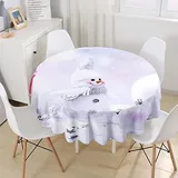 Morbuy Rund Tischdecke Abwaschbar, Weihnachten Rund Tischdecken Wasserdicht Lotuseffekt Abwischbar Tischtuch für Dekoration Küchentisch Garten Outdoor (Durchmesser 120cm,Schneemann)