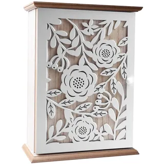 Schlüsselkasten Holz: Schlüsselkasten mit 6 Haken, Vintage weiß Schlüsselablage, Wand Schlüsselkasten, SchlüSselhalter Organizer Geeignet für Schlafzimmer, Wohnzimmer, Büro (26.5 x 20 x 6cm)