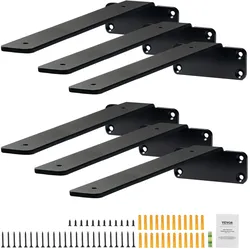 VEVOR Regalhalterung, 261 x 100 x 45 mm, 6 Stück robuste schwebende Regalhalter, Halterungen für Regale, 5 mm dicke mattschwarze L-Regalhalterung, Regalhalterungen aus Stahl mit 72,6 kg Tragkraft