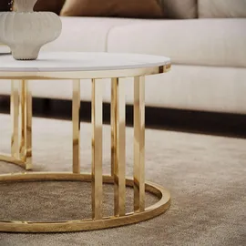 lookway COUCHTISCH LIRA 2in1 mit goldenem Gestell und Marmorplatte
