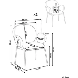 Beliani Esszimmerstuhl 2er Set ELY Bouclé Hellgrün