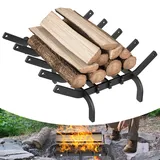 YRHome Kaminholzroste 42cm Abnehmbarer Kaminrost Brennholzhalter Holzregal mit 6 Stabilen Standfüßen Schwarz Holzscheithalter für Innen- und Außenbereich, Feuerkorb Holzverbrennung Schwerlast