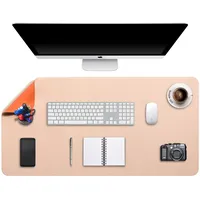 DOBAOJIA Mausepad XXL, Große Mausmat, Laptop-Schreibtischmatte, Schreibtischunterlage, Büro Schreibtisch Pad, Schreibblock, Doppelseitige Verwendung PU Leder Wasserdicht, 90 x 43cm Beige/Orange