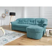 Ecksofa DOMO COLLECTION "Sarafina L-Form" Sofas Gr. B/H/T: 232cm x 83cm x 146cm, Chenille, Recamiere rechts, ohne Bettfunktion-mit Federkern, blau (petrol) wahlweise mit Bettfunktion, optional Federkern