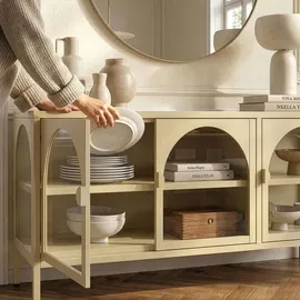 [en.casa] Vitrinen-Sideboard Klippestad 118 x 35 x 55 cm Kamelfarben