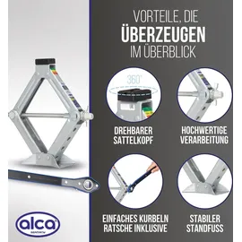 Alca alca® Wagenheber Scherenwagenheber mit Ratsche 1,5t Universal Hubhöhe 104 - 380 mm für Auto/SUV/MPV