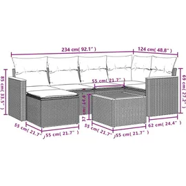 vidaXL 7-teiliges Gartensofa-Set mit Kissen, schwarzes Polyrattan - Schwarz