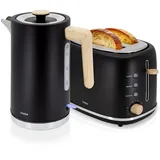 Briebe SKT1167BLK Set Toaster 2 Scheiben Breite Schlitze + Wasserkocher 1,7L Elektrischer, Schwarz,