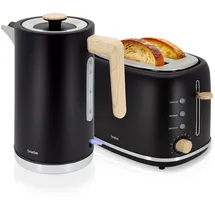 Briebe SKT1167BLK Set Toaster 2 Scheiben Breite Schlitze + Wasserkocher 1,7L Elektrischer, Schwarz,