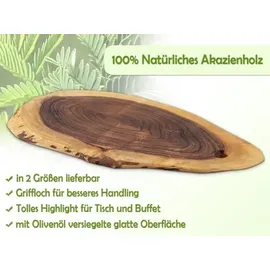amagohome Baumscheibe Servierbrett verleimt Serviertablett Deko Akazie massiv : 40 x 20 cm