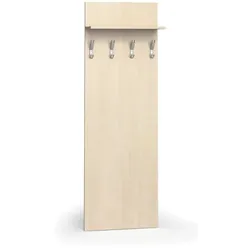 Garderobenwand PRIMO WOOD, 4 Kleiderhaken, Ablage, Birke
